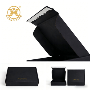 Boîte d'expédition personnalisée noire en carton ondulé avec fermeture auto-adhésive, type boîte à céréales, avec fermeture éclair - Product Image 2