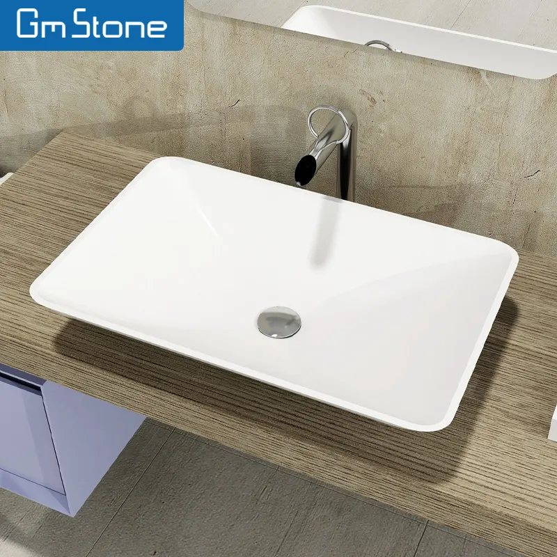 Schlussverkauf luxuriöse moderne rechteckige und viereckige Badezimmer-Wäschebecken Qualität feste Oberfläche Arbeitsplatte-Spülen