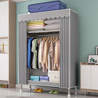 Armoire en tissu pour chambre à coucher simple, garde-robe, en tissu gris, porte coulissante, placard, usine, bon marché