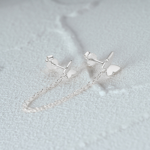 Pendientes de mariposa CANNER, plata de ley S925, chapados en oro, con doble perforación, cadena larga con borlas, para mujer - Product Image 6