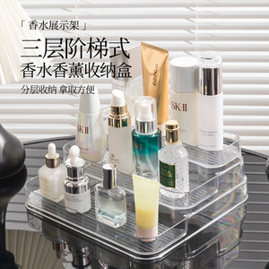 Transparent Acrylic Three Tier Cosmetic Organizer With <b>Drawers</b> For Desk Makeup <b>Storage</b> Modern Style <b>Plastic</b> Container - Product Image 1