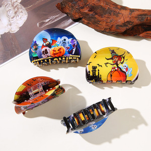 Pinza <span class=keywords><strong>de</strong></span> Pelo con Diseño <span class=keywords><strong>de</strong></span> Calabaza, Calavera, <span class=keywords><strong>Bruja</strong></span>, Fantasma y Media Luna, Estilo Europeo Americano, Nueva Serie <span class=keywords><strong>de</strong></span> Halloween para Niñas - Product Image 3