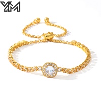 Bracelet tennis bicolore plaqué or et or blanc avec halo rond en zircon cubique et fermoir coulissant réglable, vendu à l'unité