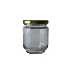 Low Profit 6.5 unzen Round Glass Salsa Dressing Jar With Leak Proof Golden Twist Closure For Dips Relish Sauce