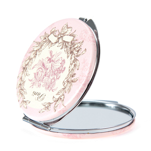 Miroir de poche compact rond de 6 cm en cuir PU à motif floral, style vintage Parisien, avec cadre métallique argenté, double face HD, pour maquillage, vente en gros - Product Image 1