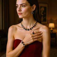 Ensemble de bijoux Jachon Fashion fait à la main avec des perles noires géométriques exagérées, collier, boucles d'oreilles, bague, bracelet, 5 pièces/ensemble pour femmes