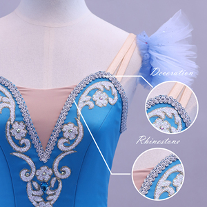 T0165 Robe de ballet classique professionnelle pour adulte, tutu de ballerine à plis bleus dégradés - Product Image 4