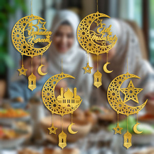 Décoration suspendue en acrylique pour l'Aïd, nouveauté, lanternes <span class=keywords><strong>étoiles</strong></span> et lunes évidées, ornements châteaux, décoration Mubarak Ramadan, fête islamique musulmane - Product Image 3