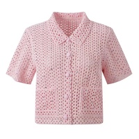 OUDINA Vêtements pour femmes très vendus, robe élégante en crochet ajouré rose avec strass, ensembles deux pièces pour femmes