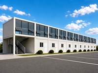 Maison préfabriquée modulaire en conteneur à montage rapide, mur-rideau en acier et verre, pack plat, bureau et appartement à deux étages, garantie 5 ans