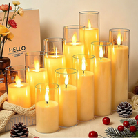 Bougie pilier LED sans flamme en verre transparent, à piles, avec effet scintillant, pour mariage, décoration de la maison
