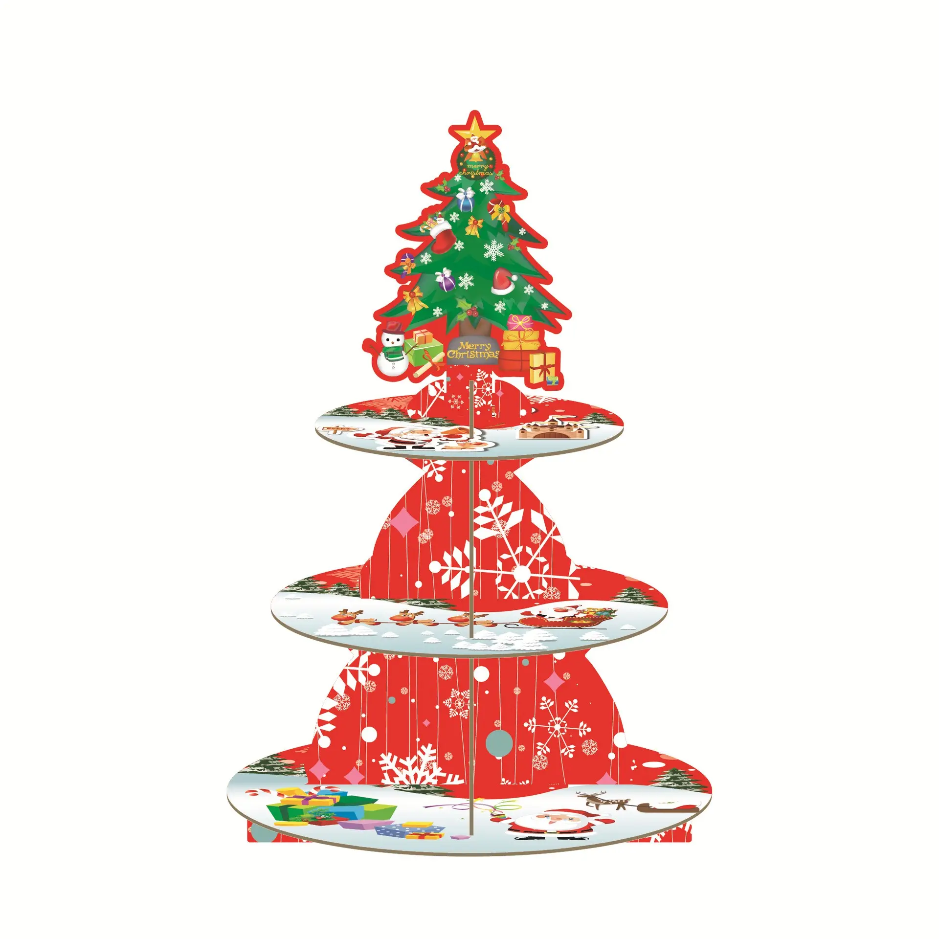 رف كعكة عيد الميلاد ثلاث طبقات شجرة عيد الميلاد من الورق المقوى نمط حفلة عيد ميلاد الديكور كعكة ورقة المجلس كعكة ، رف الحلوى