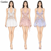 Robe de soirée mini sans manches à volants, style corset halter en dentelle, blanche, rose, lilas, pour femme, personnalisable OEM ODM, vente en gros