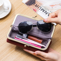 Étui à lunettes en cuir véritable, porte-lunettes en cuir de vachette pleine fleur avec fermoir Kiss Lock, boîte de rangement portable pour lunettes de soleil et de lecture