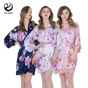 Florale Spitze Robe Satin Spitze Robe New Wholesale Luxus Satin Spitze Trim Robe für Frauen 6023