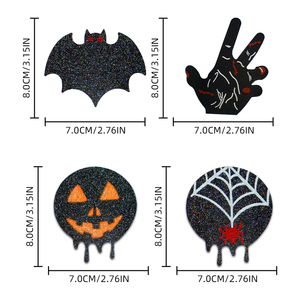 Copricapezzoli Usa e Getta Grandi Imbottiti Neri Glitterati Sexy per Ragazze Petali per il Seno Senza Cuciture Intimi per Halloween - Product Image 5
