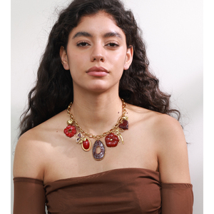 JINYOU 433 осень зима Позолоченные гипоаллергенные ювелирные изделия из нержавеющей стали в форме банта из красной смолы ожерелье с подвеской в виде сердца - Product Image 4