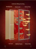 Tableau mural en bois massif avec neuf figurines de poissons, cadre en noyer importé, cœur en laiton, nouveau style chinois, décoration de luxe pour salon et couloir