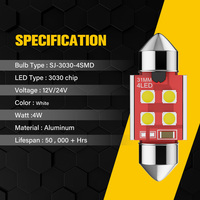 RCJ 4*31mm 4W nouvelle lampe à LED intérieure de voiture Festoon C5W ampoule de plaque d'immatriculation avec couleur 6000K pour l'éclairage intérieur