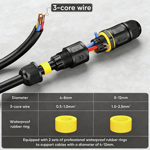 Conector Industrial Circular <span class=keywords><strong>de</strong></span> 3 Pines, Resistente al Agua IP68, Contacto <span class=keywords><strong>de</strong></span> Cobre, para Equipos <span class=keywords><strong>de</strong></span> Iluminación LED - Product Image 5