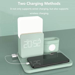 Cargador inalámbrico 3 en 1 de carga rápida, luz LED nocturna con despertador Digital para iPhone 12 <span class=keywords><strong>Pro</strong></span> Max <span class=keywords><strong>Mini</strong></span> <span class=keywords><strong>AirPods</strong></span> iWatch - Product Image 2
