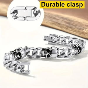 Pulsera de cadena cubana de acero inoxidable con calavera para hombre, estilo Hip Hop, color dorado y plateado, accesorio de joyería de moda - Product Image 2