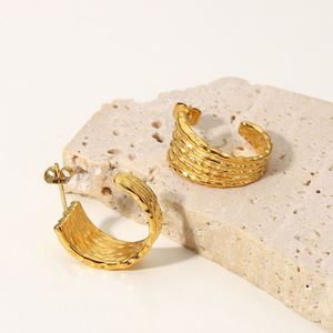 ต่างหูห่วงทรงพัดแบบใหม่ สแตนเลสสตีลสีทอง สำหรับผู้หญิง - Product Image 4