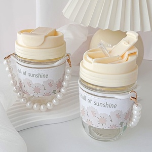 Taza de cristal <span class=keywords><strong>Ins</strong></span> DE ALTO aspecto, taza de perla impresa, taza de regalo de paja, taza portátil de agua para café, taza doble para beber, vidrio de recuerdo - Product Image 2
