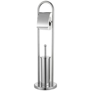 Porte-papier toilette en acier inoxydable avec support pour brosse, 22x80 cm, couleur argent, accessoire de salle de bain - Product Image 1