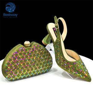 Sepatu Pesta Italia Bestway dengan Tas Senada Berhiaskan Rhinestone 7.5CM Sepatu Wanita Mewah Hak Tinggi untuk Pernikahan - Product Image 1