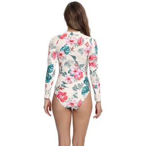 Traje de Baño de Una Pieza de Manga Larga con Estampado Digital, Cierre de Cremallera, Diseño Floral Sexy, Corte Ajustado, Ropa de Playa - Product Image 3