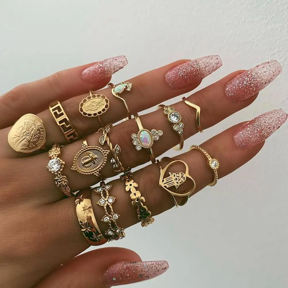 Pesanan Mini Rendah Barang Campuran Pilihan 18K Cincin Lapis Emas untuk Wanita Desain Cincin untuk Anak Perempuan dengan Harga Cincin Set N95047