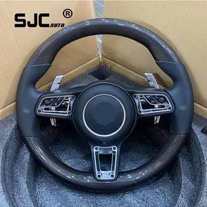 عجلة قيادة من ألياف الكربون مخصصة من SJC Auto لسيارة Porsche 911 996 Cayenne 958 718 Boxster 918 Cayman Macan Panamera مصنوعة من الجلد