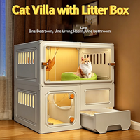 Villa pour chat respirante multicouche avec tiroir intégré et bac à litière, maison pour chat extra-large pour le repos et les activités des animaux domestiques