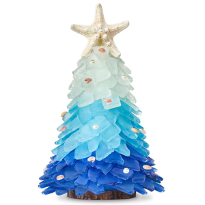 Handcrafted Mini Sea Glass Christmas Tree with LED Lights Small Sea Glass Tree for Christmas Party Table Decoration Ornament