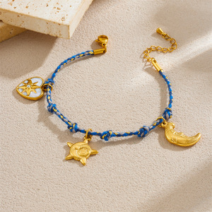 European American Style Braided Cotton Rope <b>Bracelet</b> With Star Heart <b>Moon</b> Pendant For Women Zinc Alloy Jewelry Gift - Product Image 2