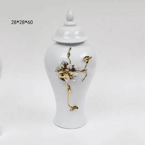 MSH vaso di fiori in ceramica goffrata <span class=keywords><strong>fiore</strong></span> di lusso in oro bianco con coperchio - Product Image 5