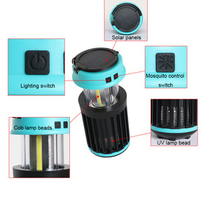 Lampe Solaire Anti-Moustiques Extérieure Étanche pour Camping, Lumière LED Violette Double Fonction Alimentée par Panneau Solaire - Product Image 1