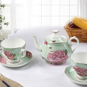 Service à café et à thé de luxe de style européen en porcelaine fine dorée, écologique, avec bordure dorée, pour le thé de l'après-midi - Product Image 4