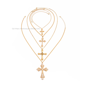 Trendy <b>Statement</b> Chunky Cross <b>Necklace</b> Set Large Long Pendant Pearl Link Choker Material Religious Christian Charm Gift - Product Image 5