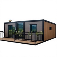 Maison modulaire préfabriquée moderne en acier avec 2 chambres, véranda, fenêtres coulissantes et porte d'entrée en verre