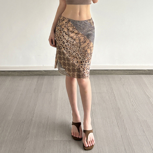 Falda Midi de Malla Transparente con Estampado Animal, Cintura Baja, Ajustada, Sexy, para Otoño e Invierno - Product Image 5