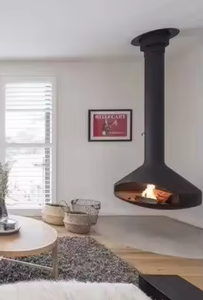 Cheminée suspendue décorative en acier <span class=keywords><strong>au</strong></span> carbone flotté avec <span class=keywords><strong>foyer</strong></span> en verre, 1000 mm, pour bois ou <span class=keywords><strong>gaz</strong></span> - Product Image 6