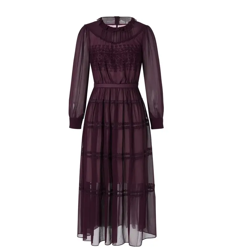 Party Floor-length Evening Long Burgundy Cocktail Dress Women Long Sleeve Hollow Out Loose Maxi Casual Dress Ladies Muslim