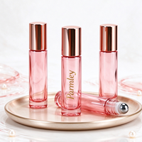 Flacon à bille en verre vide pour huile essentielle, rose élégant, mini 5ml 10ml, avec logo personnalisé et couvercle or rose