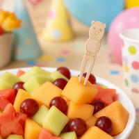 Piques à fruits en bambou écologiques personnalisées en gros, en forme de tête d'animal, pour bâtonnets de burger, barbecue, cocktails et desserts de qualité alimentaire