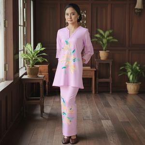 Robe de soirée modeste à traîne maxi en fibre de polyester écologique, tendance Baju Kurung Borong Viral Raya 2025, smocking drapé - Product Image 1