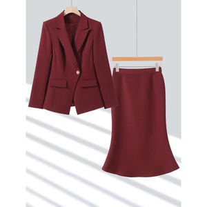 Women's Two Piece Suit Set Blazer And Skirt Formal Spring Autumn Winter Workwear Commute Style Full Sleeve Worsted Fabric - Product Image 1
