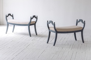 Chaise en tissu de salon vintage suédoise, élégante, luxe, bleu antique, banc de canapé en bois de bouleau pour chambre à coucher - Product Image 3