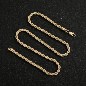 Cadena de Cuerda Trenzada de Latón Chapado en Oro de 14K para Hombre, Estilo Hip Hop, Minimalista, Venta al por Mayor - Product Image 4